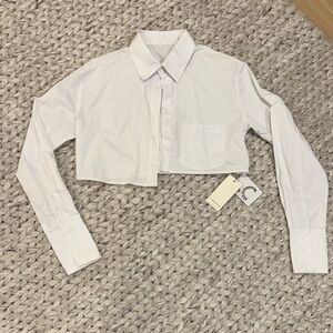 Commense White Cropped Button-down Shirt with Pocket